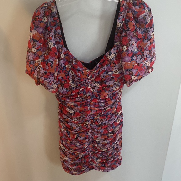 ZARA Women’s Floral Gold Metallic Stripe Draped Ruched Dress Size Small - Picture 5 of 9